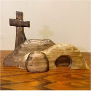 The Empty Tomb Easter Scene and Cross Decoration, Jesus Tomb Easter Tray Bundle Kit, Wooden Easter Jesus Sign Tiered Tray Decorations for The Home, Tabletop, Office